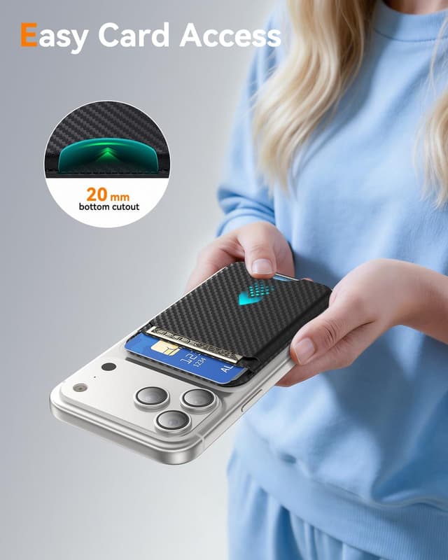 Detalle de Fanseesy MagSafe Wallet (Carbon Fibre) – Slim 5 Card Holder with Magnetic Closure