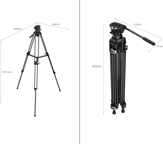 Detalle de SMALLRIG Videostativ 73 Zoll (186 cm) Heavy Duty Tripod mit 360°-Fluidkopf und Dual-Schnellwechselplatte – 3751B