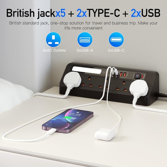 Detalle 2 de Desk extension lead with USB, 9 in 1