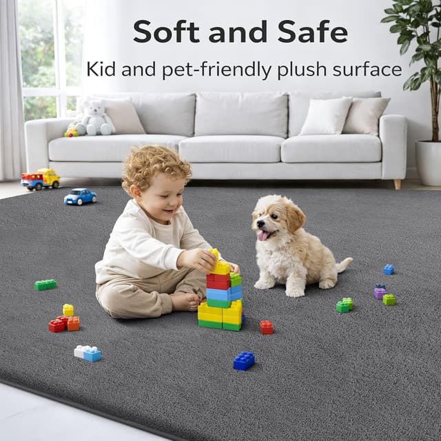 Detalle de Homaxy Modern Rugs dark grey soft shaggy large rug (240x340cm) with non-slip backing