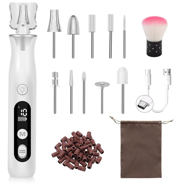 Detalle de Elektrisches Maniküre-/Pediküre-Set mit LED, 10 Aufsätzen und 10 Geschwindigkeiten – kabellos für Nägel & Hornhaut