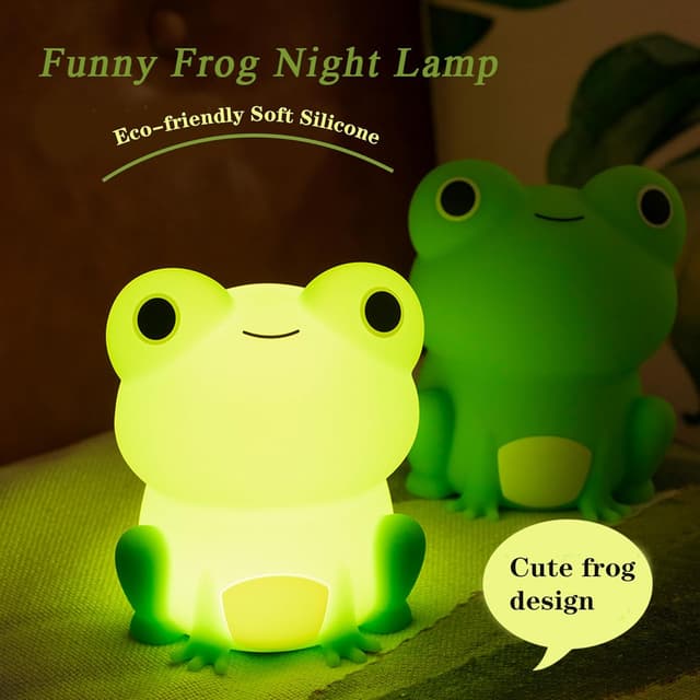 Detalle de JMG-Myratts Night Light for Kids – BPA-free silicone frog lamp with dimmable timer (USB rechargeable, soft warm light)