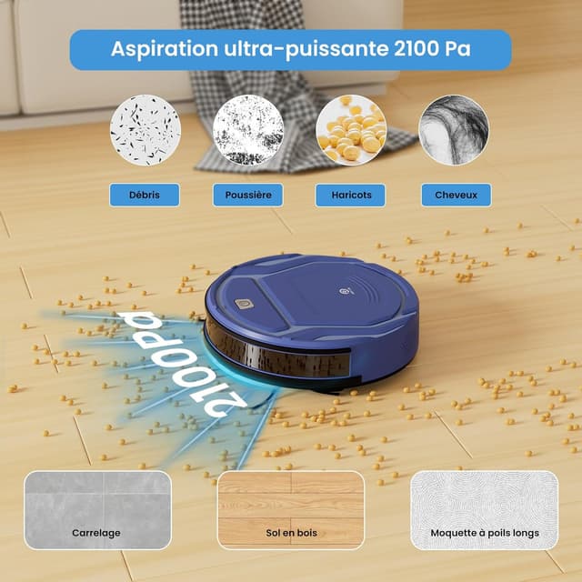 Detalle 2 de OKP Robot aspirateur K2 – 2100 Pa, autonomie 120 minutes, design ultra-fin, WiFi/App/Alexa