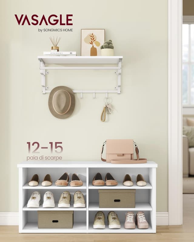 Detalle 2 de VASAGLE LSB036W01 panca scarpiera da ingresso con 6 scomparti e ripiani regolabili, 100 cm