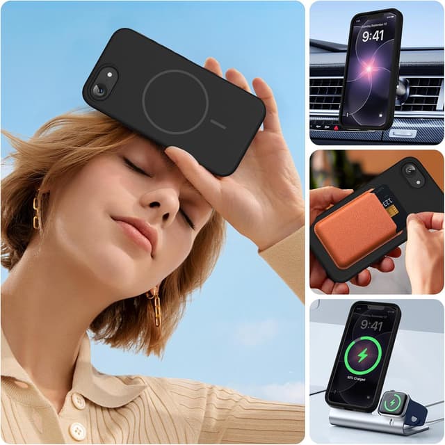 Detalle 2 de Miracase Magnetic Soft Silicone Case for iPhone 17e/16e with MagSafe Compatibility (Black)