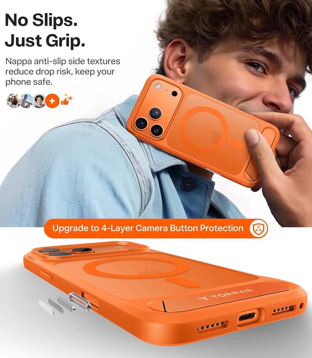 Thumbnail 5 de TORRAS OStand L1 for iPhone 17 Pro case with MagSafe, durable titanium stand and camera button shield (Ember Orange)