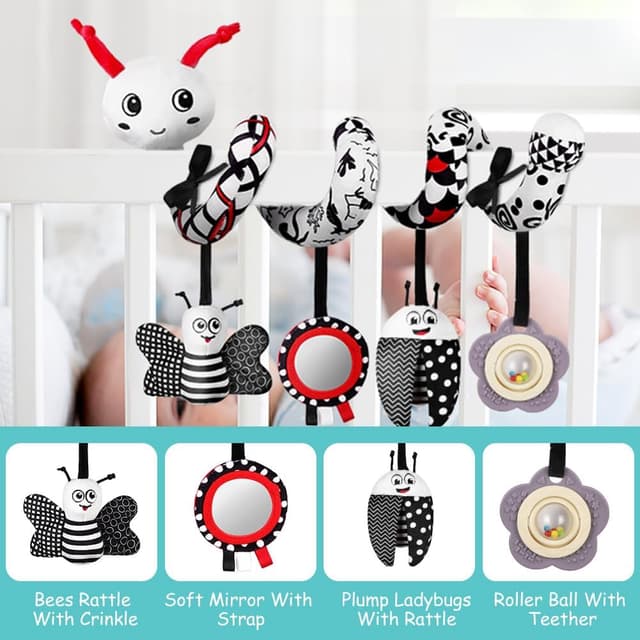 Detalle de Vicloon Activity-Spirale Spielzeug (Käfer) für Kinderbett, Wiege & Babyschale – Reise-Aktivität ab 0+ Monaten