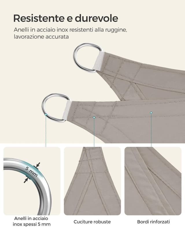 Detalle 2 de SONGMICS tenda parasole 3x4 m impermeabile con protezione UV e anelli in acciaio inox