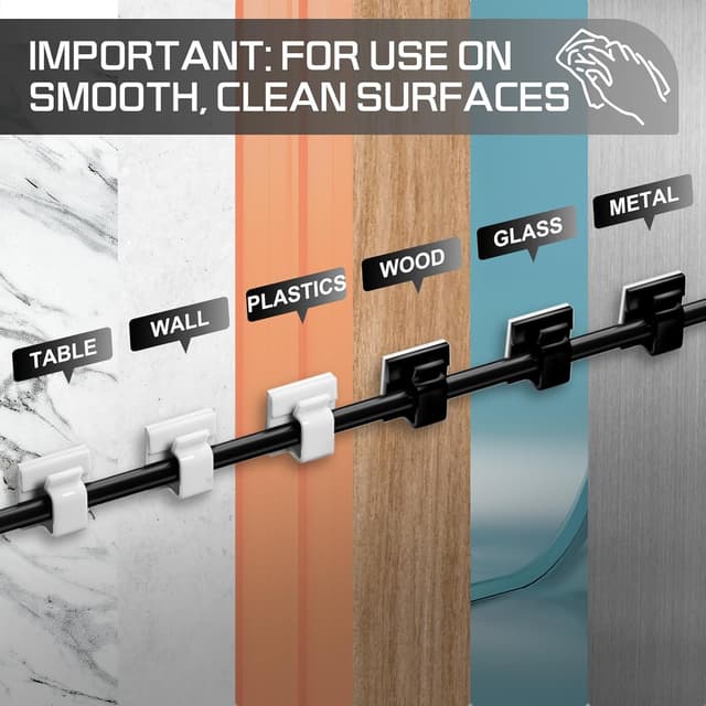 Detalle de KGROTE Kabelhalter-Set (100 Stück) selbstklebend für Kabelführung & Lichterketten – weiß