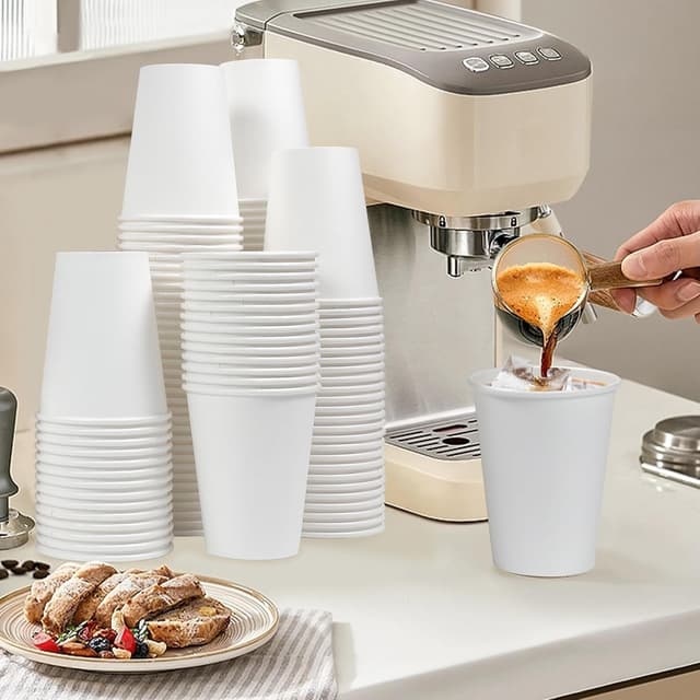 Detalle de Clawsoff 300-Count 12 oz Disposable Paper Coffee Cups (Leak-Resistant, Thickened White Cups)