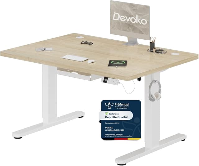 Detalle de Devoko höhenverstellbarer Schreibtisch 120 x 80 cm elektrisch mit Typ-C Ladeanschluss (Eiche)