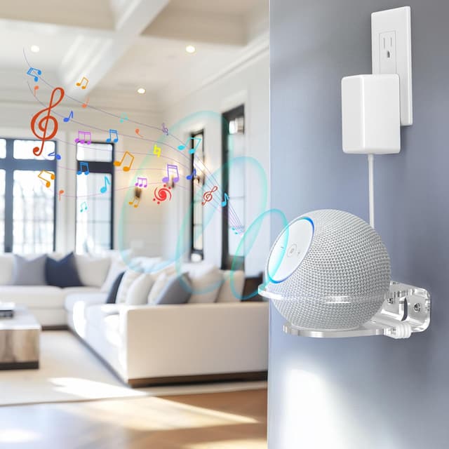Detalle de HomeMount Wandhalterung für Echo Dot (4./5. Gen), Dot Max & HomePod mini – transparente Acryl-Lautsprecherhalterung (2 Stück)