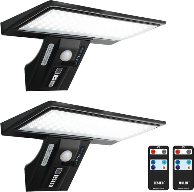 Detalle de JESLED Lampe Solaire Extérieur Murale 2x avec détecteur de mouvement et télécommande (90 LED, 2600 mAh)