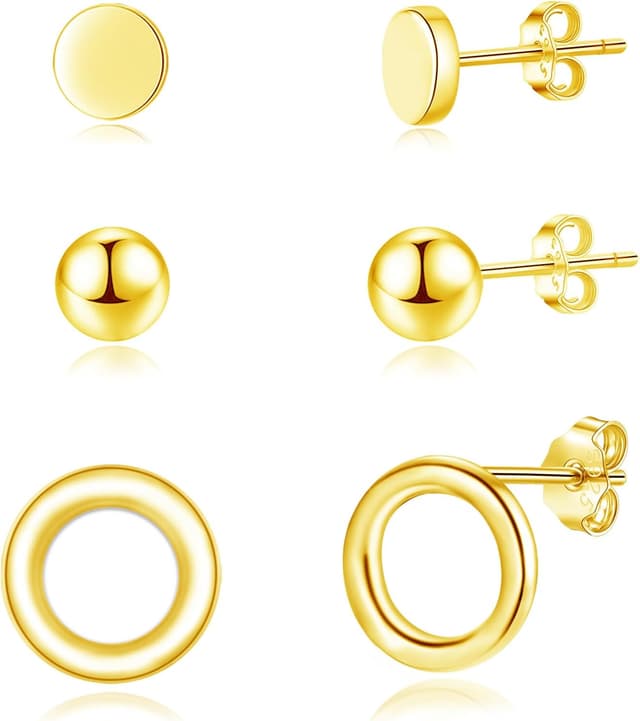 Detalle de Loutade Ohrstecker Set aus 925 Sterling Silber – 3 Paar (Kreis, Kugel, Scheibe), hypoallergen & nickelfrei