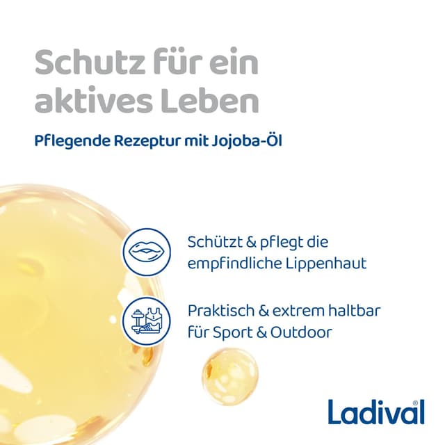 Detalle 2 de Ladival Aktiv UV-Schutzstift Lippen LSF 50+ mit Jojoba-Öl (wasserfest, UVA/UVB) – 4,8 g