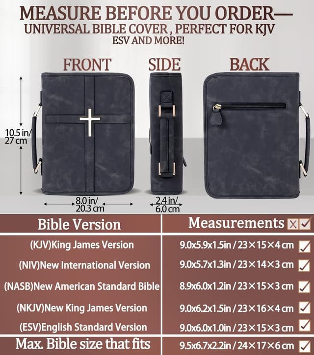 Detalle de Vegan Leather Bible Cover Case with Phone Pocket (Large) – Black Cross Design