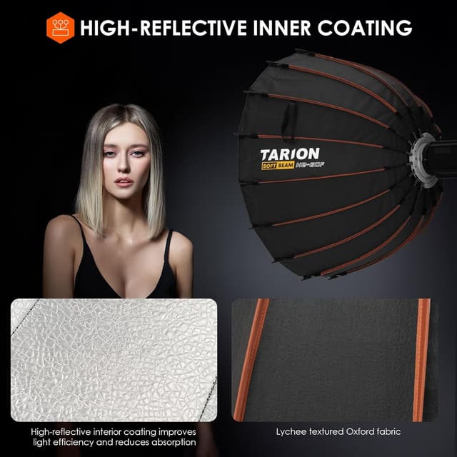 Thumbnail 6 de TARION Parabolische Softbox Bowens Quick-Release (60 cm) mit Diffusoren, Wabengitter & Tasche