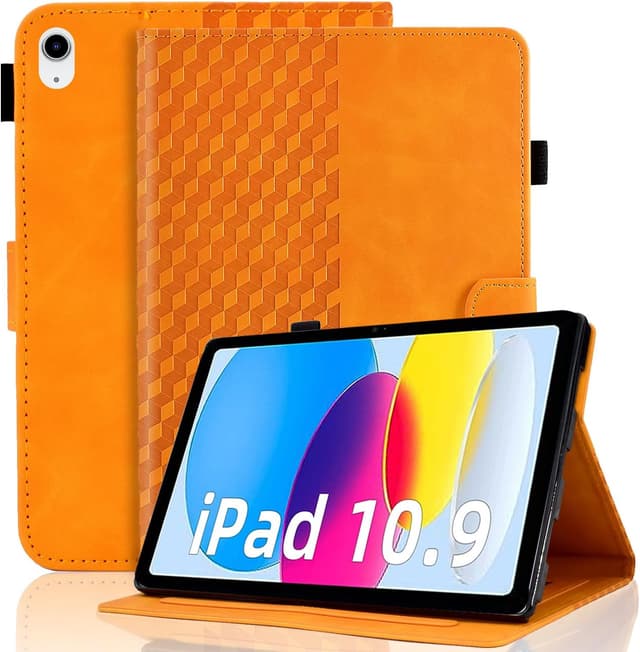 Detalle de Vkooer Leather Folio Case for iPad A16 (11th Gen 2025) & iPad 10th Gen 2022 (10.9in) with Auto Sleep/Wake Stand – Orange