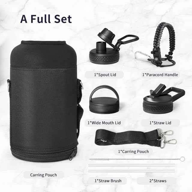 Detalle 2 de Trebo One Gallon Insulated Water Bottle (128oz) with Paracord Handle, Double-Wall Stainless Steel, Leakproof Lids