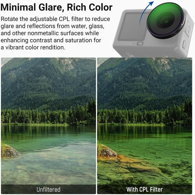 Detalle de NEEWER CPL + ND Filter Set FL-B100 for DJI Osmo Action 6 (4 Pack: ND8/16/32 + CPL)