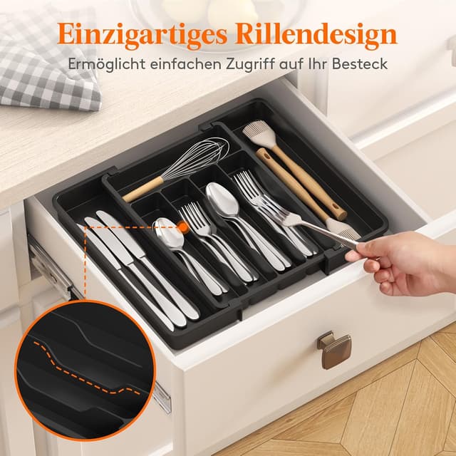 Thumbnail 6 de Lifewit Besteckkasten für Schublade – verstellbarer Besteckhalter aus PP, Breite flexibel von 22,7 bis 37,4 cm