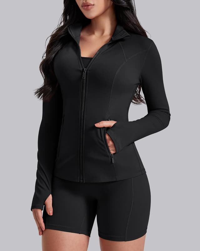 Detalle 2 de AVGO Womens Lightweight Zip Up Workout Jacket with Pockets & Thumb Holes