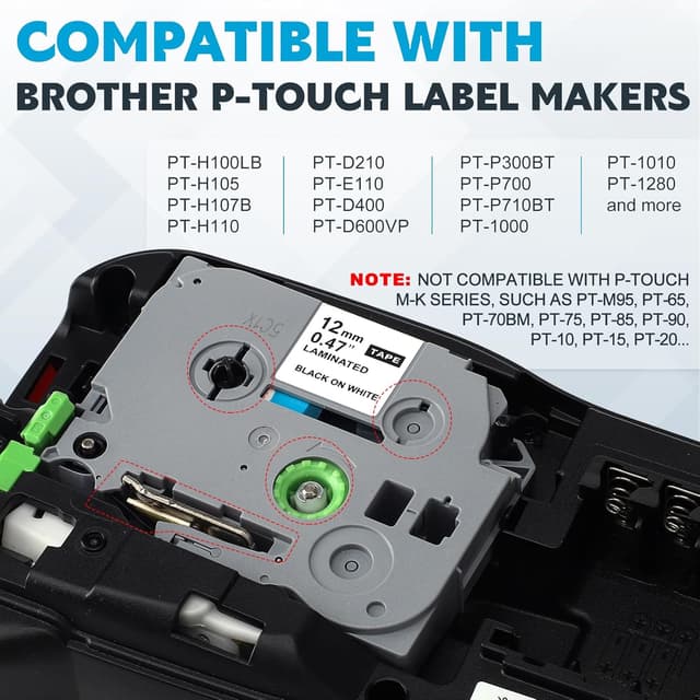 Detalle de 4 Rollen TZe-231 Etikettenband (12 mm) kompatibel mit Brother P‑Touch – Schwarz auf Weiß