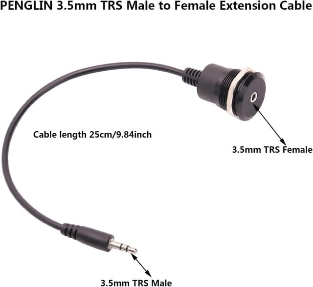 Detalle 2 de PENGLIN 2PCS 3.5mm TRS Stereo Panel Mount Adapter (male to female) with 25cm anti-tangle extension leads