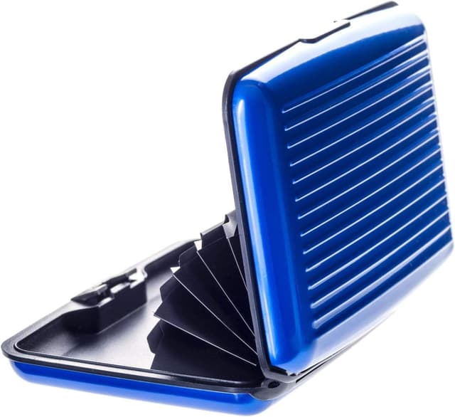 Detalle de VALLET Premium blocchi di alluminio per carte con RFID e NFC, 6 scomparti (fino a 10/12 carte) blu