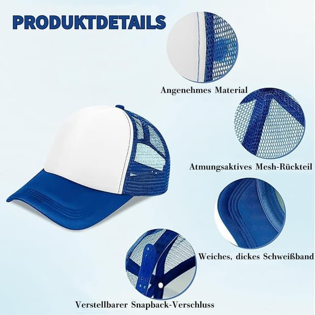 Detalle de TESIN 18er Sublimations-Basecaps-Set (Blanko) – verstellbar, atmungsaktiv mit Mesh-Rücken