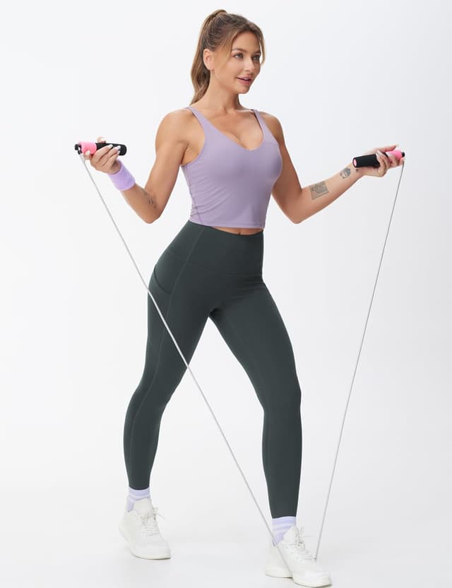 Detalle 2 de THE GYM PEOPLE pantaloni da yoga da donna a vita alta con tasche e controllo pancia