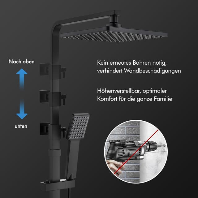 Detalle de HOMELODY Duschsystem mit Thermostat Schwarz