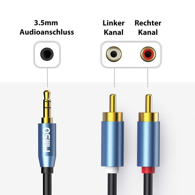 Detalle 2 de MillSO 3.5mm to 2x RCA audio cable 10m