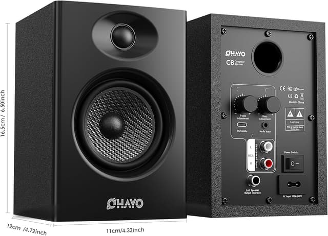 Detalle 2 de OHAYO 60W Active Bookshelf Speakers (Bluetooth 5.3, USB/RCA/AUX) – Stereo 2.0 Desktop Speakers, Black, 1 Pair