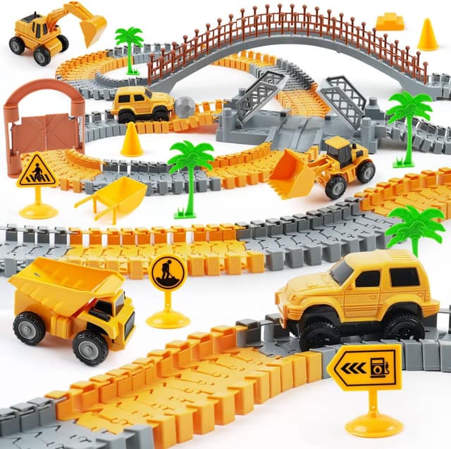 Detalle de TGJH Construction Race Car Track Set for Kids (220+ PCS) with 2 Electric Cars