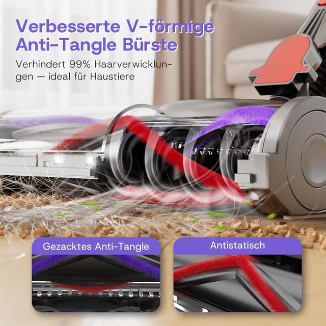 Thumbnail 6 de Aodebiao V16 Akku-Staubsauger (600 W, 55 kPa, bis 80 Min) mit LED-Touchscreen und Anti-Tangle-Bodenbürste