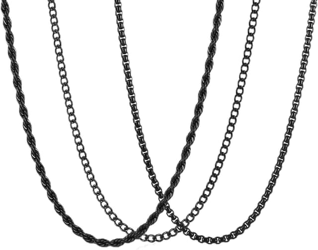 Detalle de Esmoly set da 3 collane da uomo con catenina Cuban chain in acciaio inox 316L (45/50/55/60 cm, 2/3/4/5/6 mm)