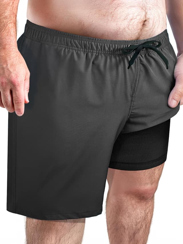Detalle de Arcweg Men’s Plus Size Long Swim Shorts (Big & Tall) with Compression Liner & Zipper Pocket