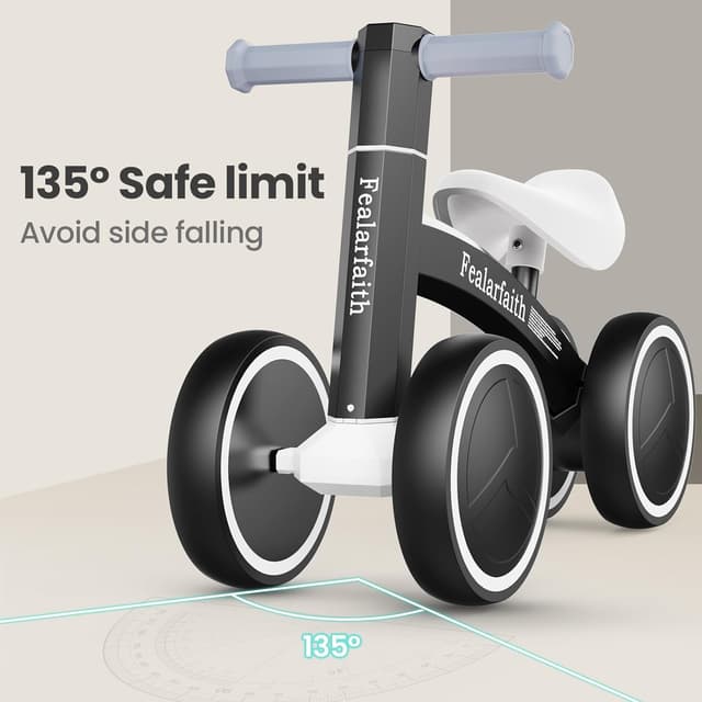 Detalle de Baby Balance Bike for 1 Year Olds (10-36 Months) with 4 LED Lighting Wheels, Enclosed Wheels & Steering Limit (Black)