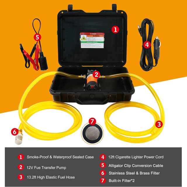 Detalle de Steauty 12V Fuel Transfer Pump (80W) with Cigarette Lighter Plug & Carrying Case