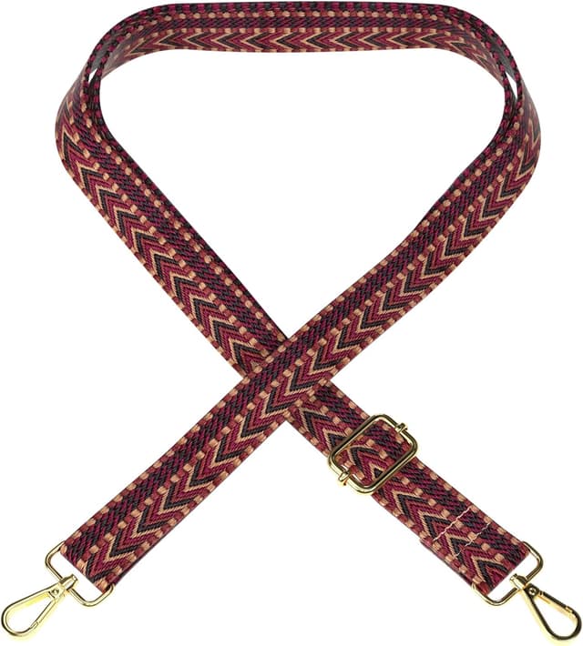 Detalle de EAZY CASE verstellbarer Taschengurt „Zig Zag“ – Ersatz-Schulterriemen für Hand- und Umhängetaschen, rot-braun mit Metallakzenten