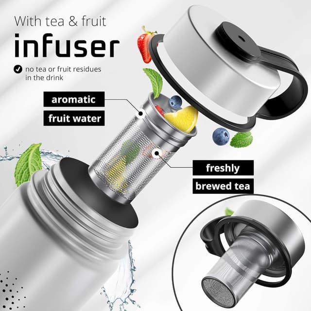 Detalle 2 de Stainless Steel Water Bottle with Straw & 3 Lids (ACTIVE FLASK) – Leak-Proof, Vacuum Insulated Hot & Cold