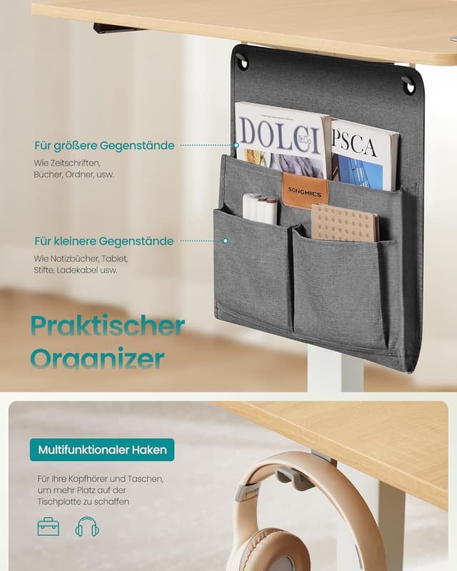 Detalle 2 de SONGMICS höhenverstellbarer Schreibtisch elektrisch LSD132YA01 (120 x 60 cm) mit Memory, 4 Höhen & USB‑C