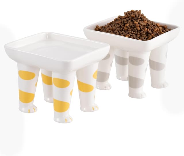 Detalle de Navaris Cat Bowls with Paws – Raised anti-vomiting ceramic cat food bowls (400 ml, 2 pack)