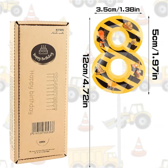 Detalle de Hongplus 3D Construction Birthday Candle No. 3 cake topper (yellow and white stripes)