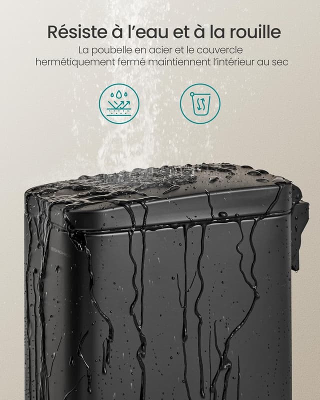 Detalle 2 de SONGMICS LTB561B10 : poubelle de salle de bain à pédale 10L, compacte en acier noir