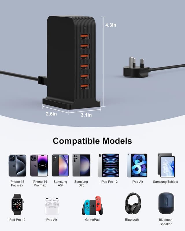 Detalle de Multi USB charger tower 50W, 6 ports