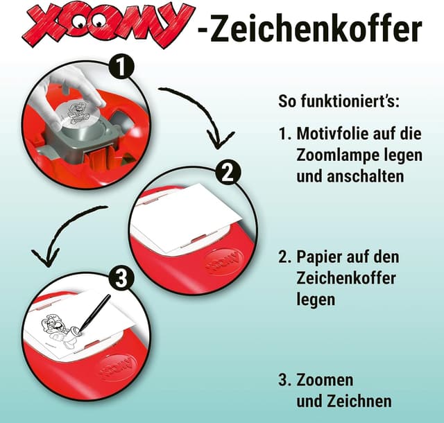 Detalle de Ravensburger Xoomy Midi Super Mario Zeichenkoffer (ab 6 Jahren) – LED-Zoomlampe & 20 Motive