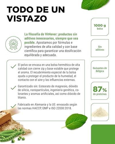 Detalle de Vit4ever Pea Protein aislado de proteína de guisante (87%) en polvo, 1 kg
