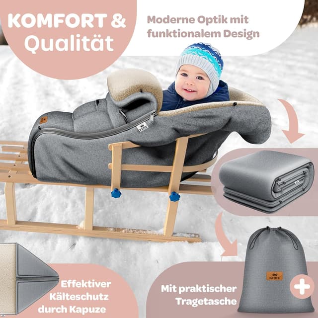 Detalle de Kidiz Babyfußsack Winter für Babyschale & Kinderwagen (Jeans Grau) mit Reißverschluss und verschließbarem Kopfteil